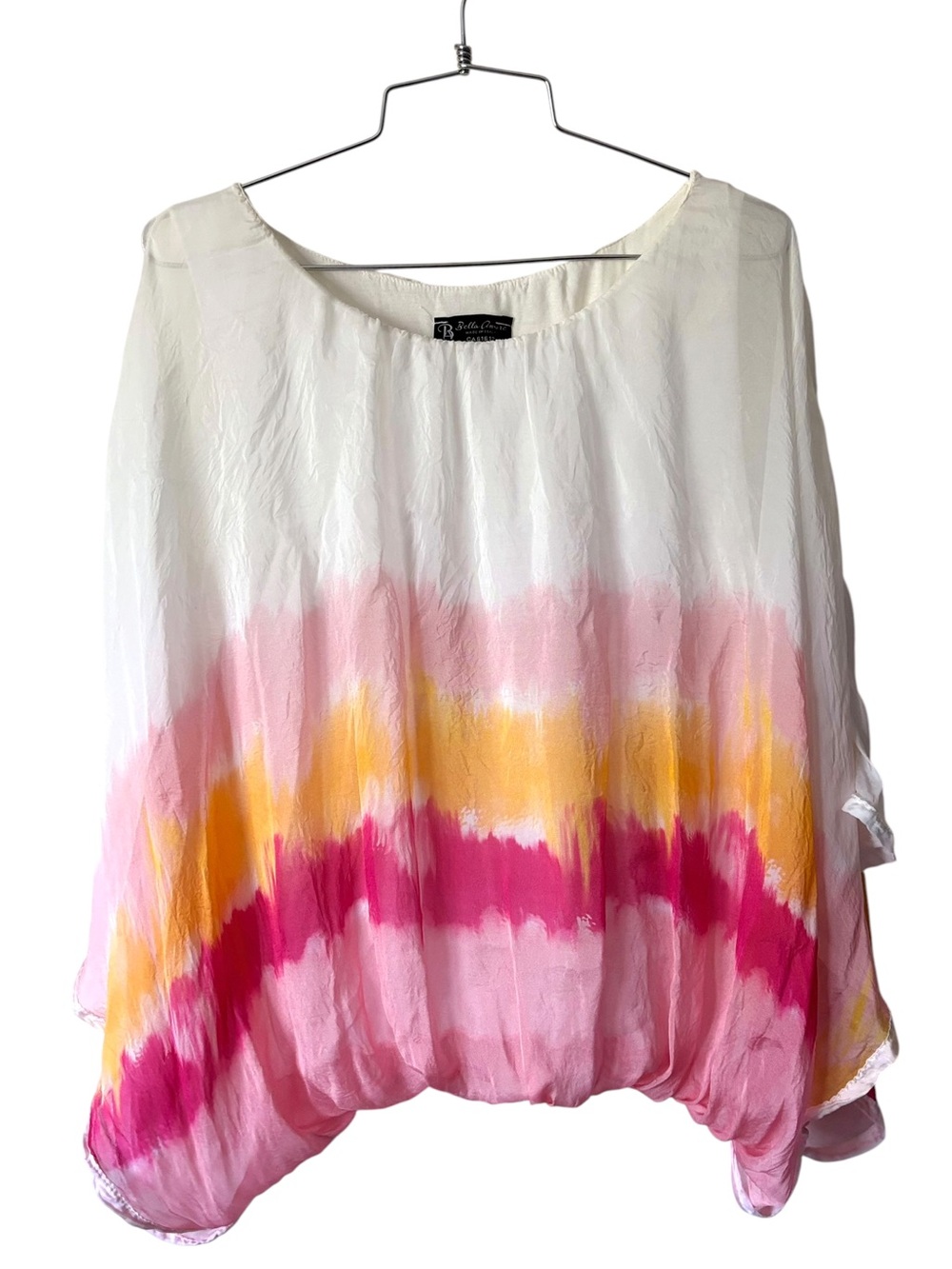Bella Amore Made in Italy Silk Dolman Tie Dye Bubble Hem Blouse One Size S-L